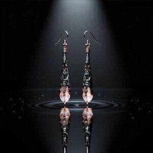 Ultra Feminine! Extra Long! Copper Filigree & Pastel Pink Dangle Earrings